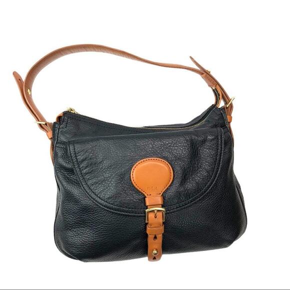 Lauren by Ralph Lauren "Asher" Hobo Black Tumbled Leather Shoulder Bag - Picture 13 of 14